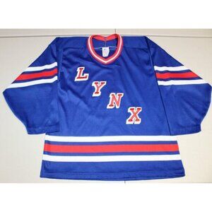 NHL Hockey Vintage Retro 90s LYNX Sewn Jersey Small CCM Maska Air-Knit Blue